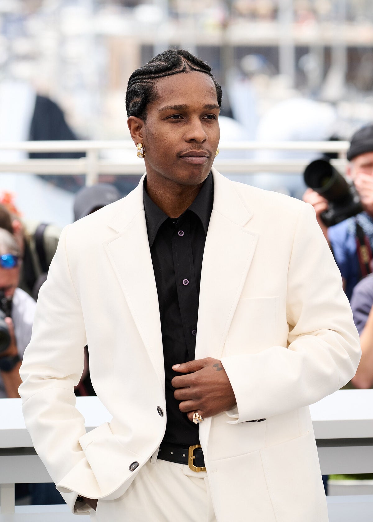 A$AP Rocky in a tailored look at the 2025 Cannes Film Festival photocall