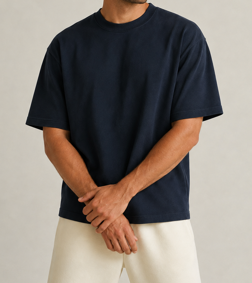 Navy oversized T-shirt representing a simple everyday wardrobe