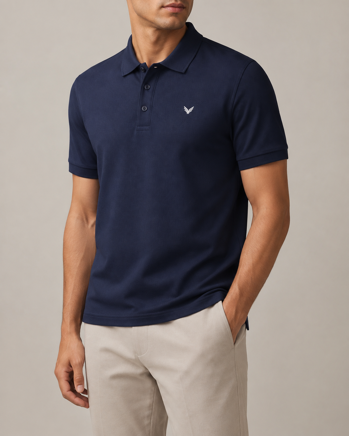 TELLS Meridian Pique Polo in navy styled in a relaxed fit