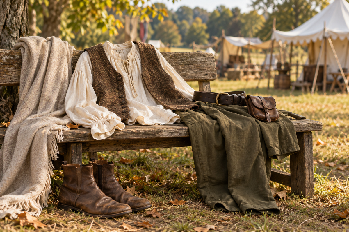 Breathable layered outfit with boots and a belt for a Renaissance faire