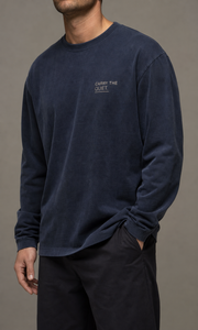 Quiet Sunfade Long Sleeve T-Shirt in Navy Blue
