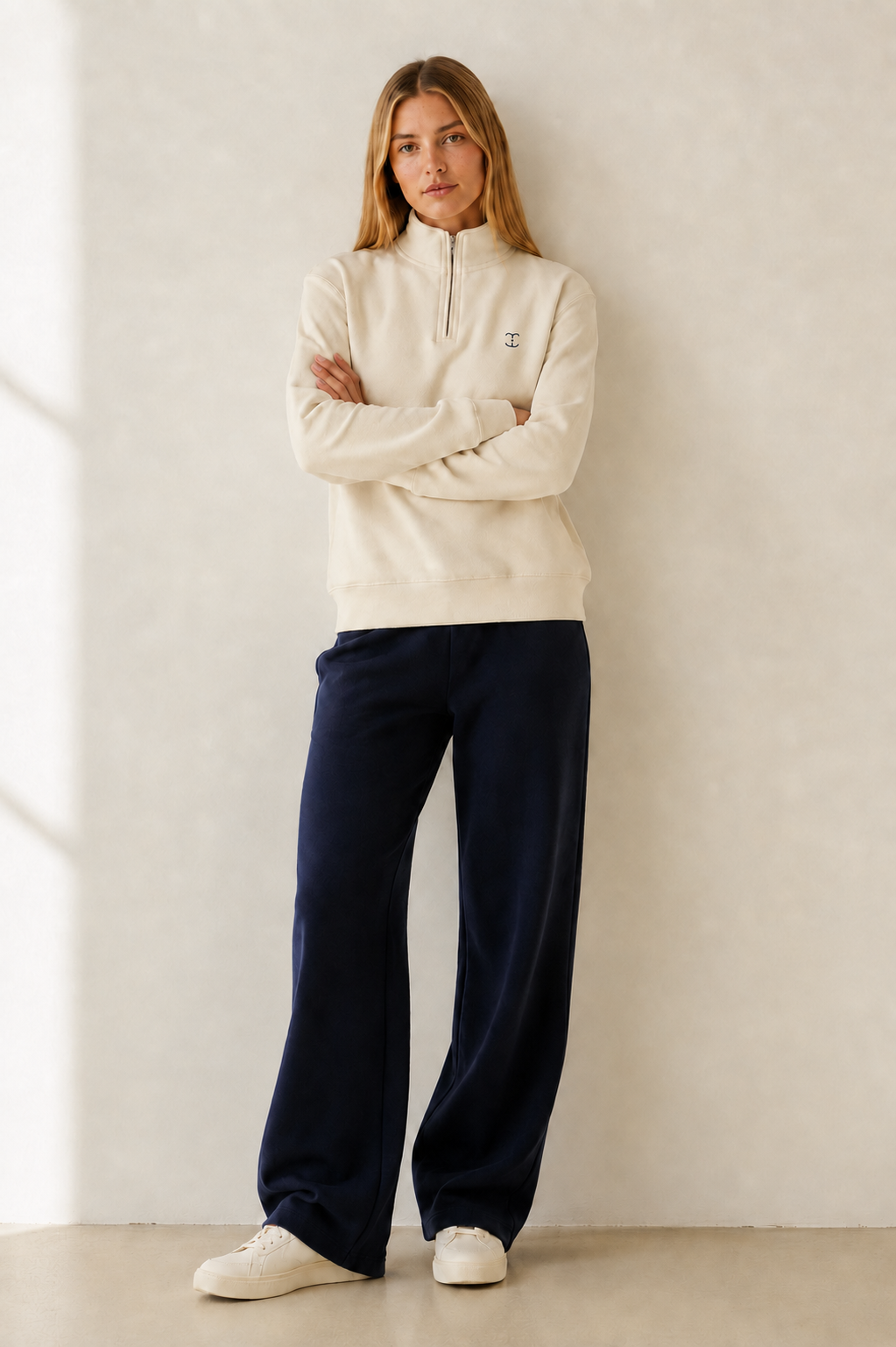 Women’s TELLS Quarter-Zip Beige Sweatshirt