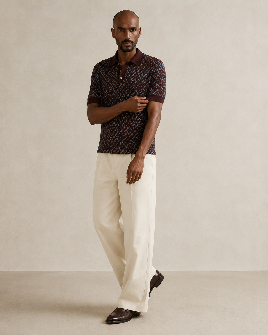 TELLS Adjustable Waist Wide-Leg Beige Trousers