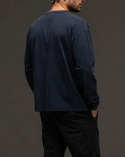 Quiet Sunfade Long Sleeve T-Shirt in Navy Blue