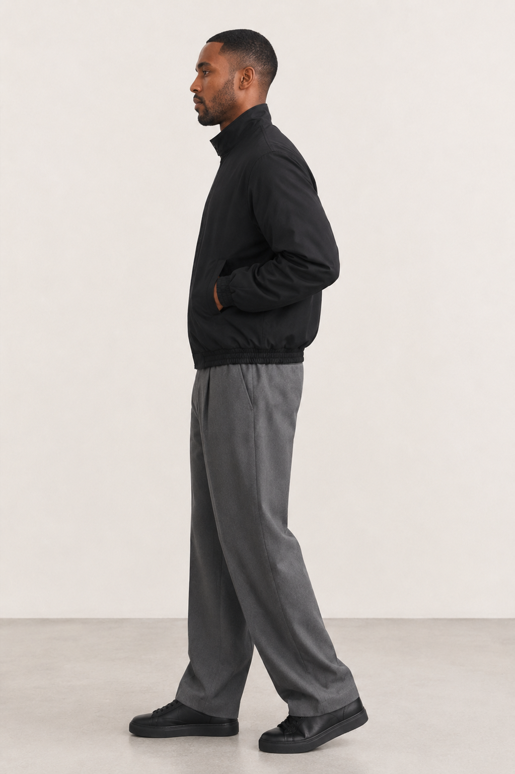 Men Stand Collar Bomber Black Jacket