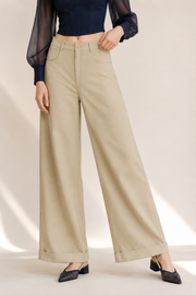 Women’s TELLS Tencel Wide-Leg Khaki Trousers