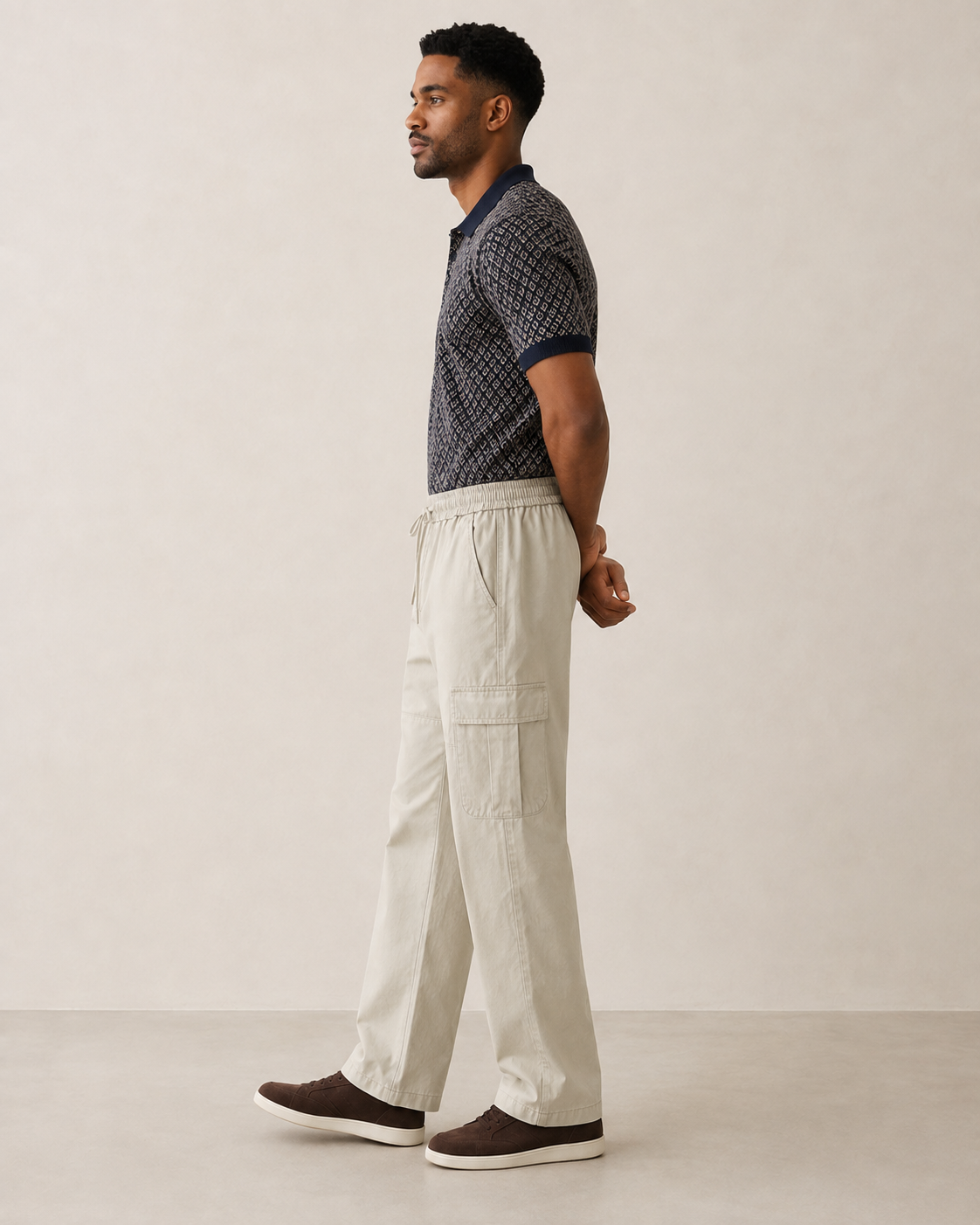 Men’s TELLS Straight-Leg Beige Cargo Pants
