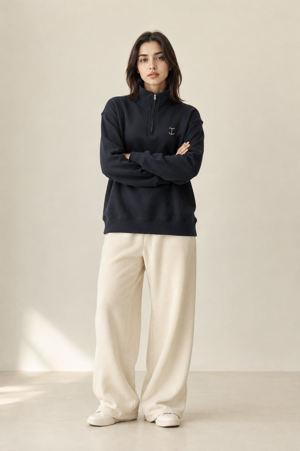 Women’s TELLS Logo Quarter-Zip Navy Sweatshirt