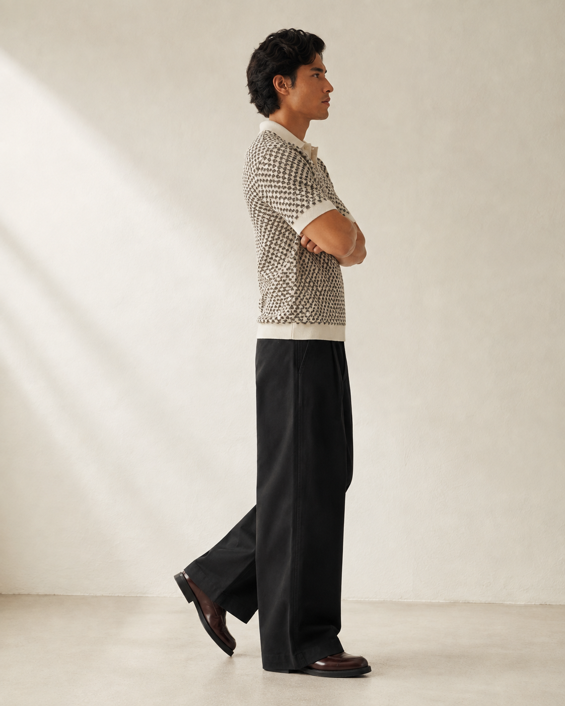 TELLS Adjustable Waist Wide-Leg Black Trousers