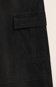 Women’s TELLS Washed Wide-Leg Black Cargo Pants