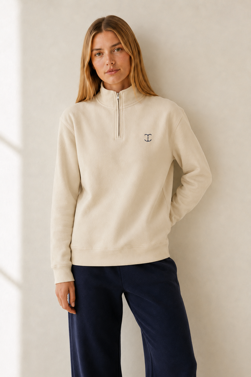 Women’s TELLS Quarter-Zip Beige Sweatshirt