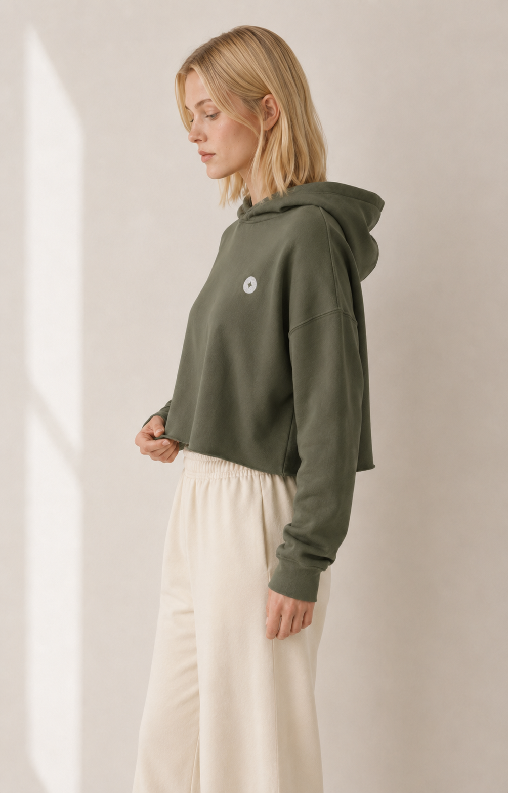 Women’s TELLS Signature Cropped Olive Hoodie