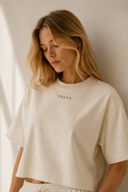 Women’s TELLS Signature Beige Boxy Tee