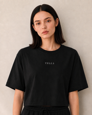 Women’s TELLS Signature Black Boxy Tee