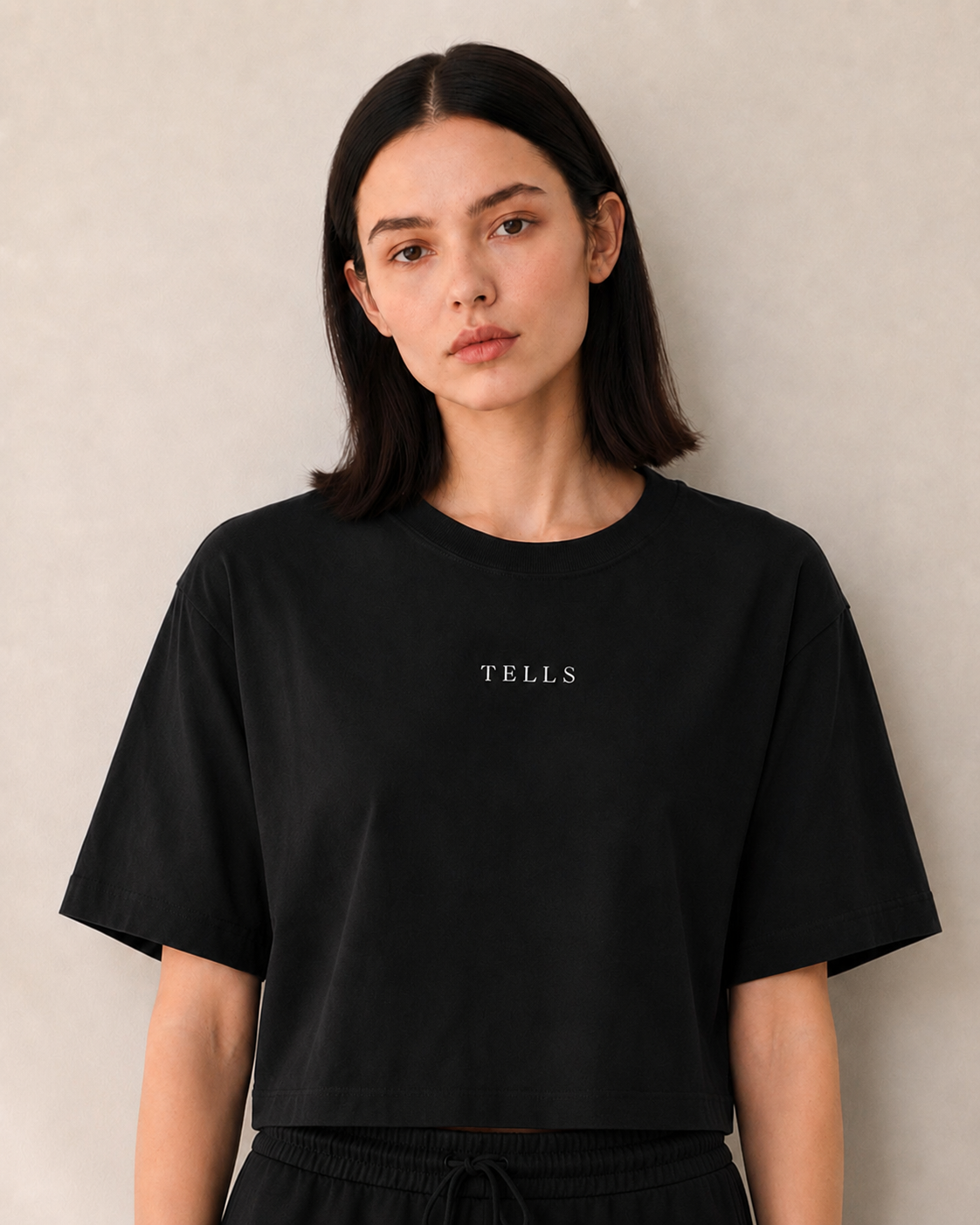 Women’s TELLS Signature Black Boxy Tee