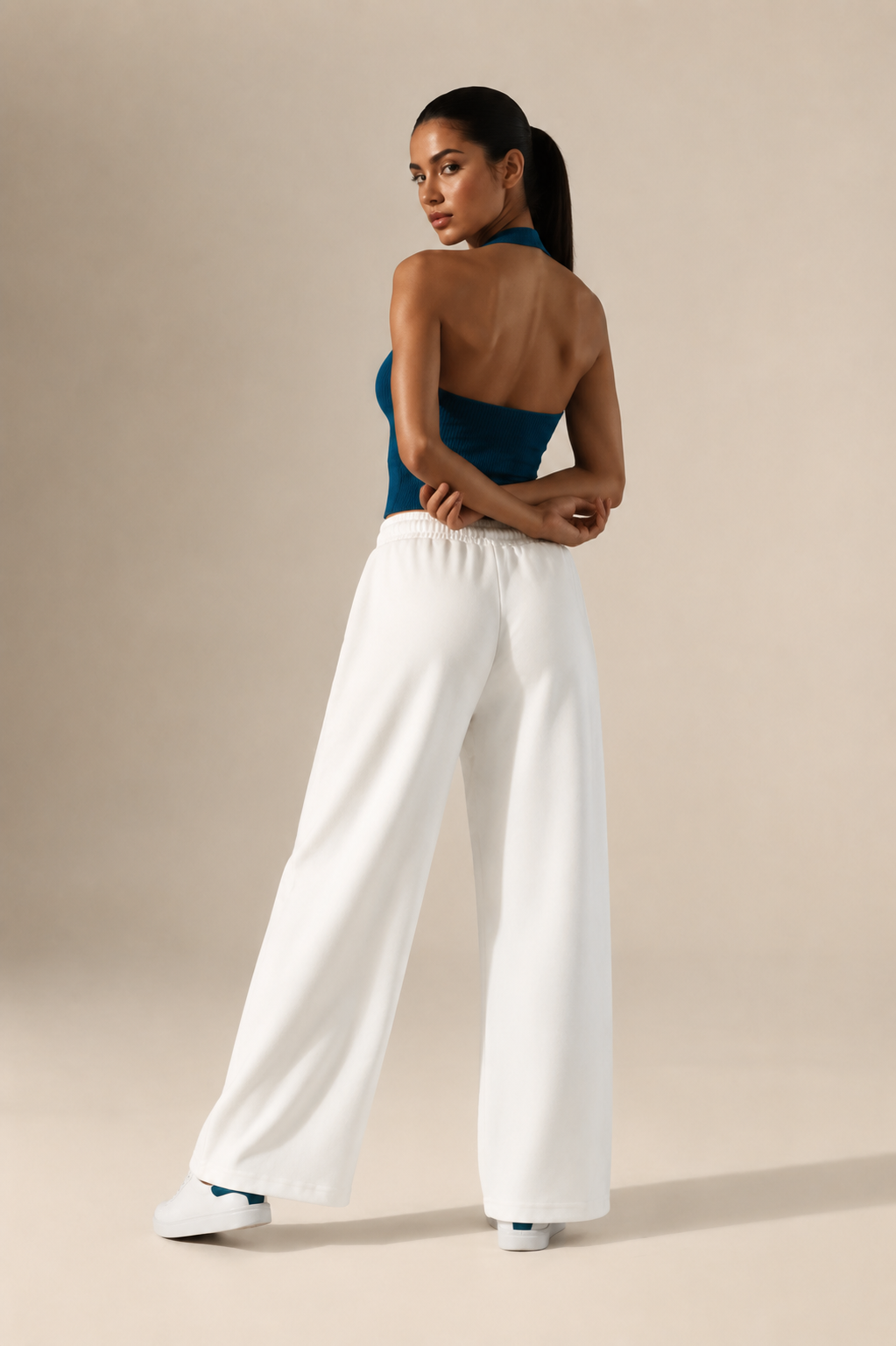 Women’s TELLS Essential Wide-Leg White Sweatpants