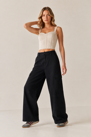 Women’s TELLS Washed Wide-Leg Black Cargo Pants