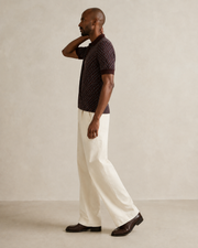 TELLS Adjustable Waist Wide-Leg Beige Trousers