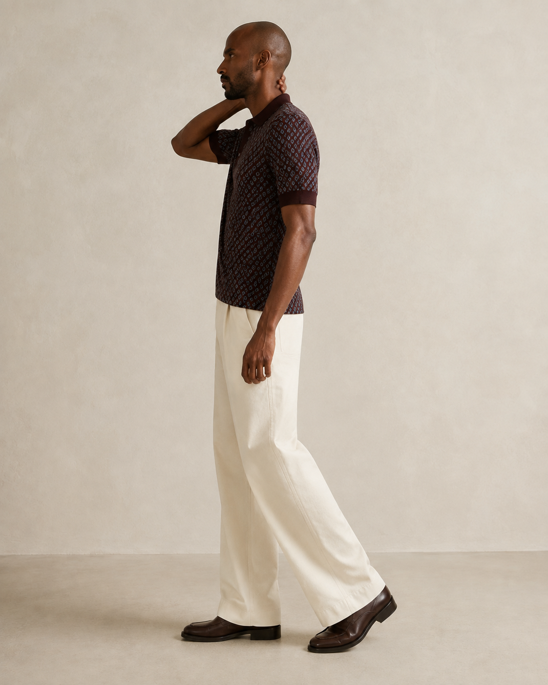 TELLS Adjustable Waist Wide-Leg Beige Trousers
