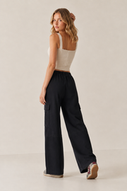 Women’s TELLS Washed Wide-Leg Black Cargo Pants