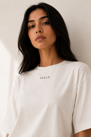 Women’s TELLS Signature White Boxy Tee