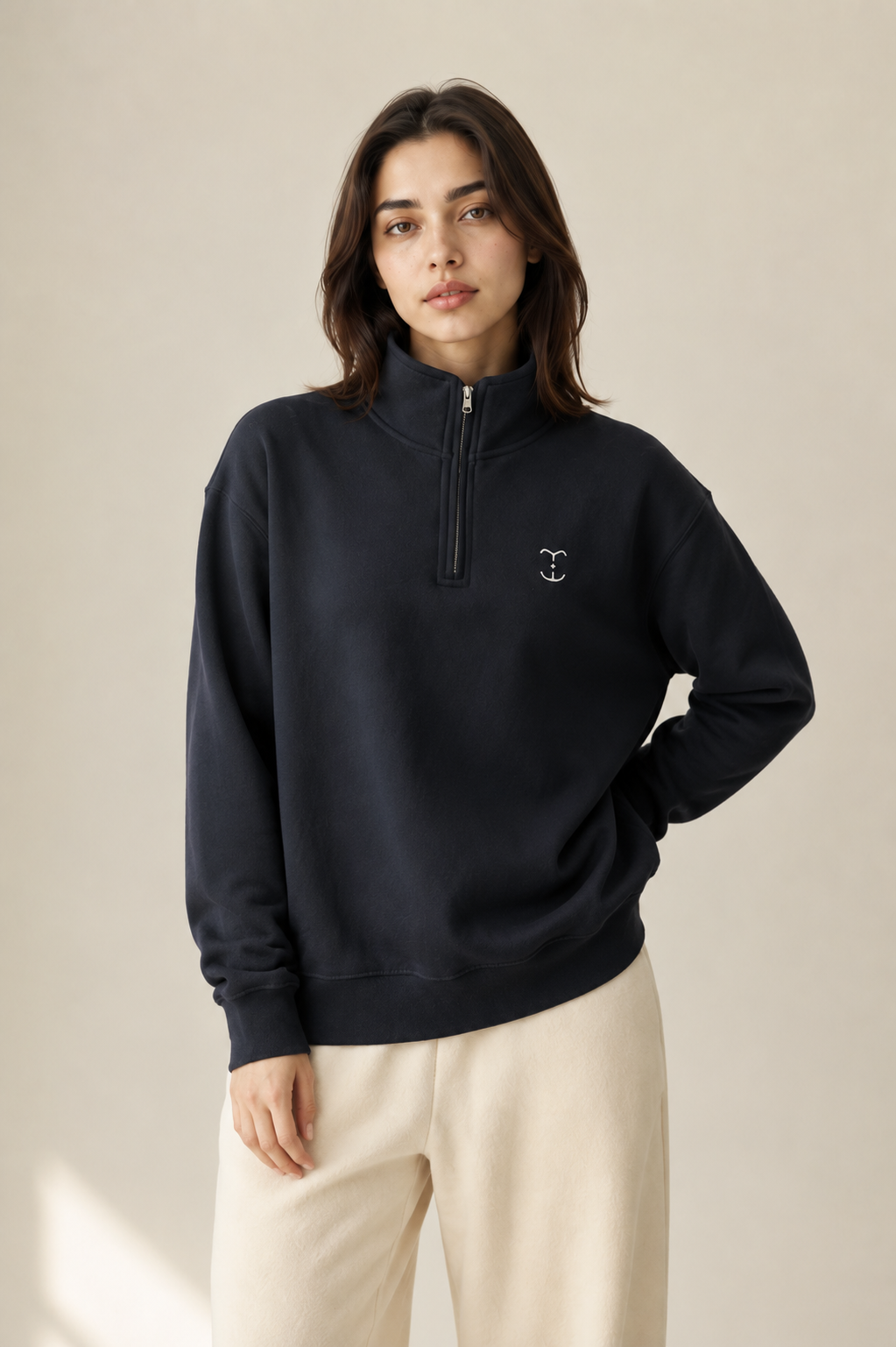 Women’s TELLS Logo Quarter-Zip Navy Sweatshirt