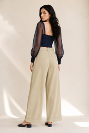 Women’s TELLS Tencel Wide-Leg Khaki Trousers
