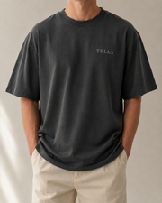 TELLS Faded Oversized Black T-Shirt