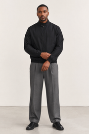 Men Stand Collar Bomber Black Jacket
