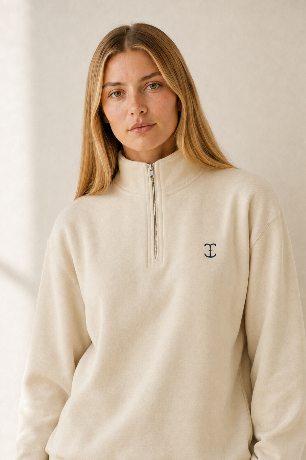 Women’s TELLS Quarter-Zip Beige Sweatshirt