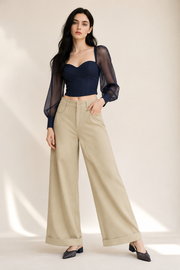 Women’s TELLS Tencel Wide-Leg Khaki Trousers