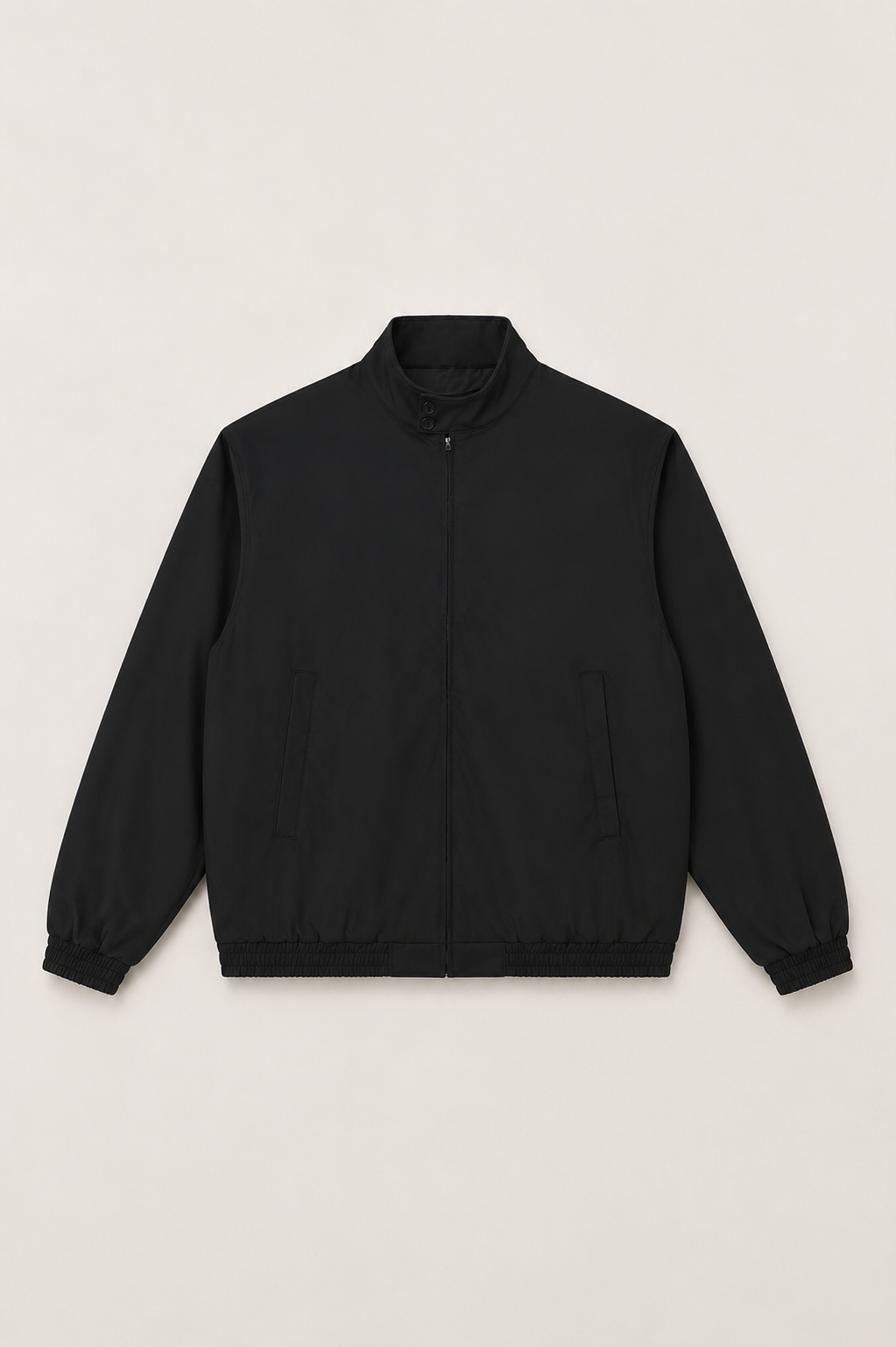 Men Stand Collar Bomber Black Jacket