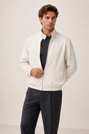 Men Stand Collar Bomber Beige Jacket