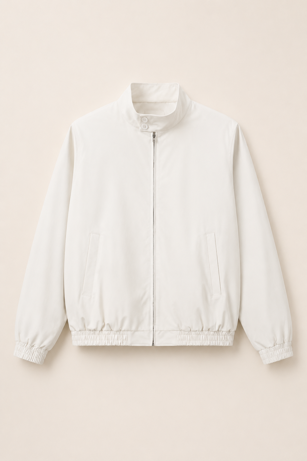 Men Stand Collar Bomber Beige Jacket