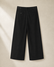 TELLS Adjustable Waist Wide-Leg Black Trousers