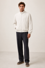 Men Stand Collar Bomber Beige Jacket