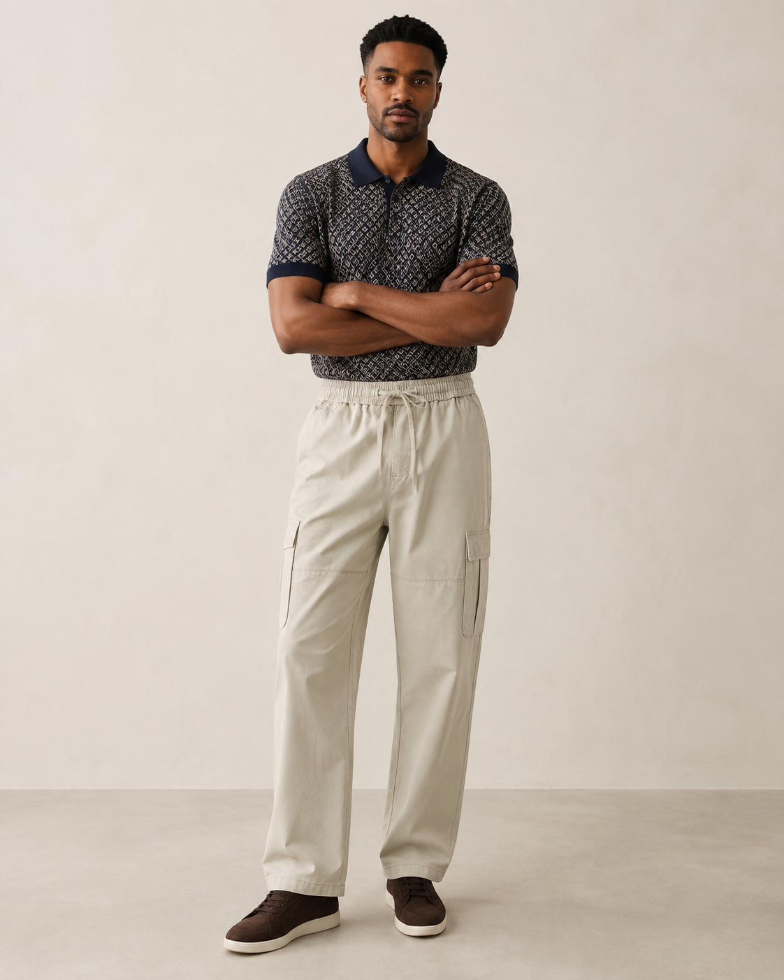Men’s TELLS Straight-Leg Beige Cargo Pants