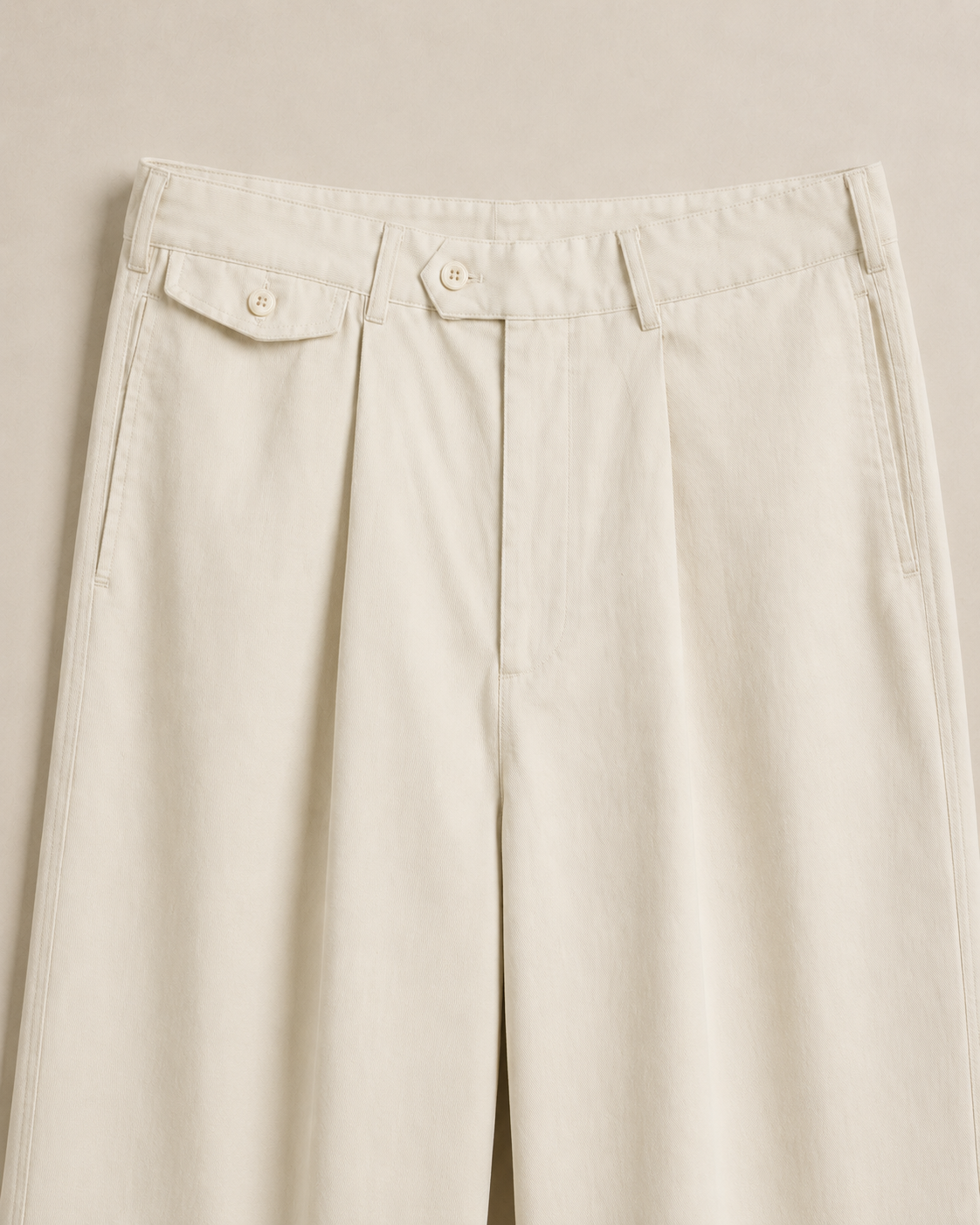 TELLS Adjustable Waist Wide-Leg Beige Trousers
