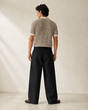 TELLS Adjustable Waist Wide-Leg Black Trousers