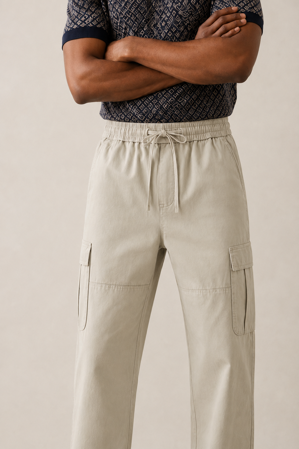 Men’s TELLS Straight-Leg Beige Cargo Pants