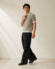 TELLS Adjustable Waist Wide-Leg Black Trousers
