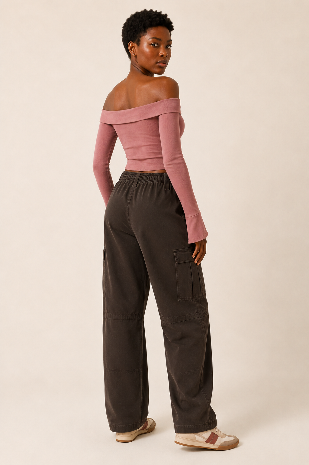 Women’s TELLS Washed Wide-Leg Coffee Cargo Pants