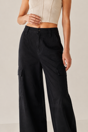 Women’s TELLS Washed Wide-Leg Black Cargo Pants