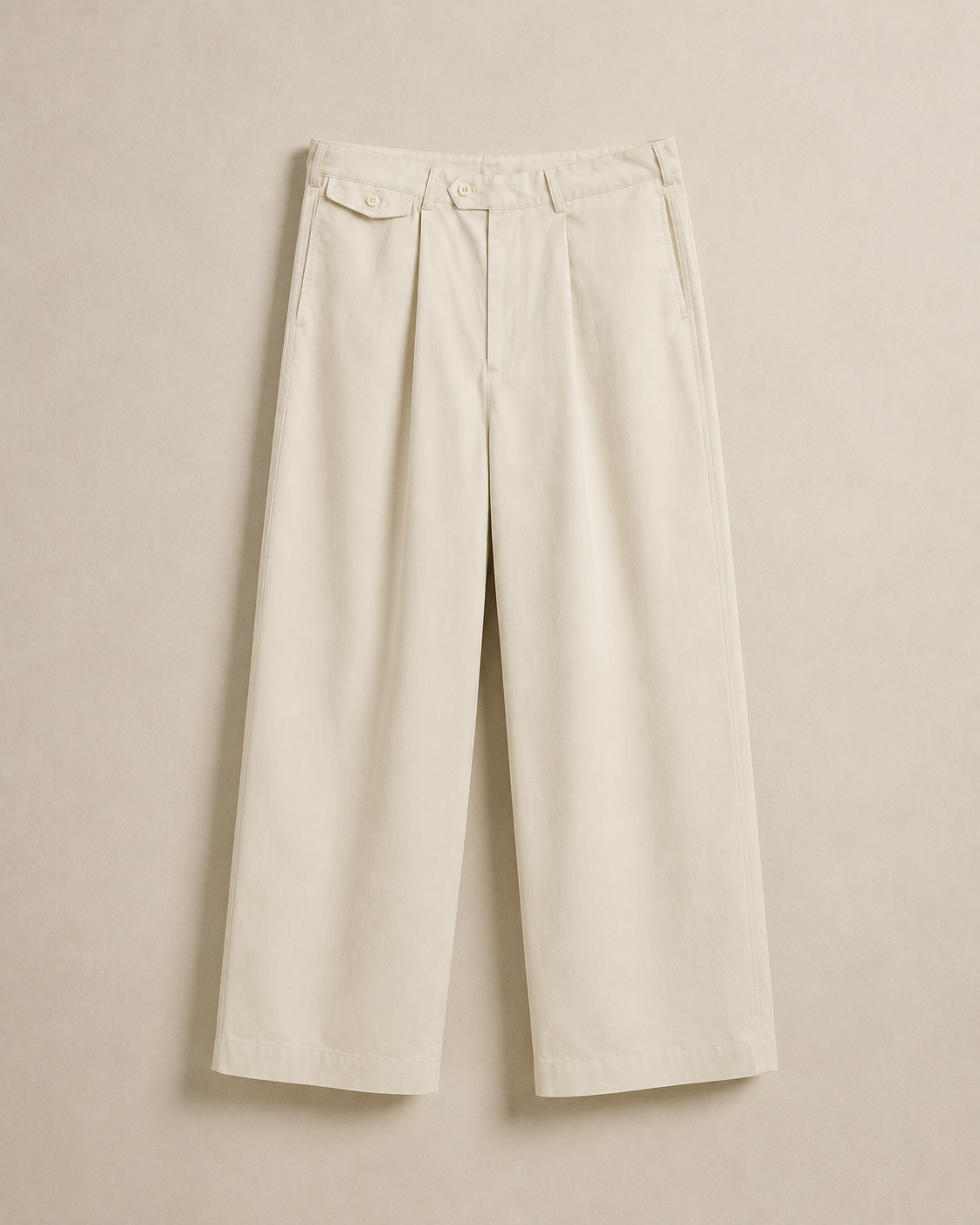 TELLS Adjustable Waist Wide-Leg Beige Trousers