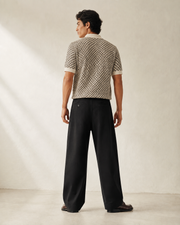 TELLS Adjustable Waist Wide-Leg Black Trousers