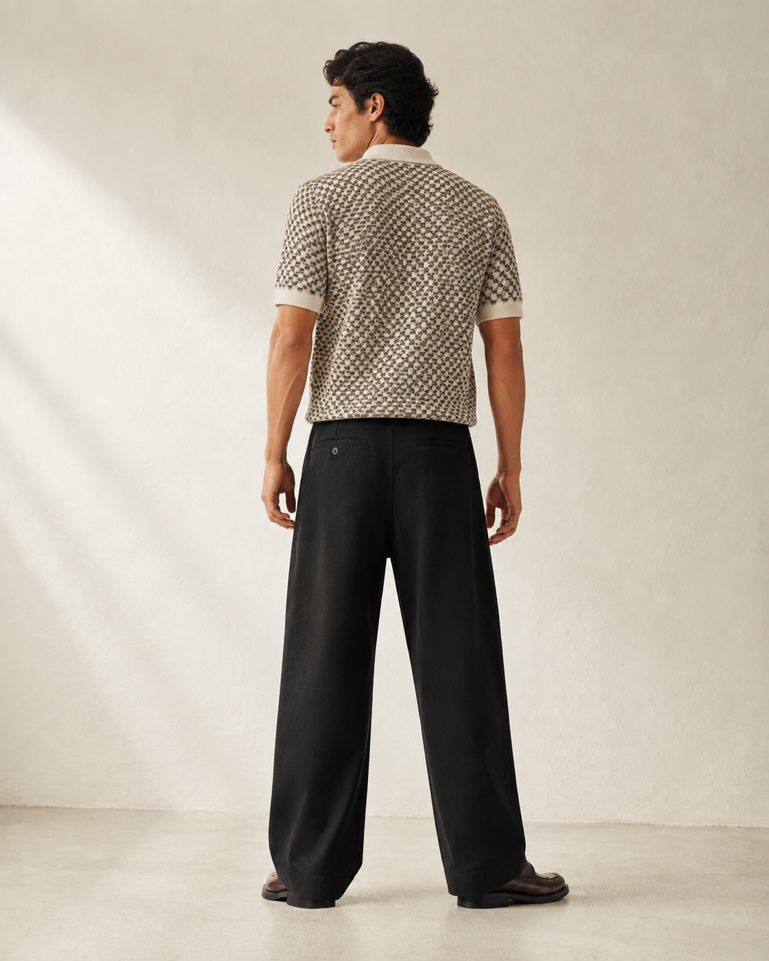 TELLS Adjustable Waist Wide-Leg Black Trousers