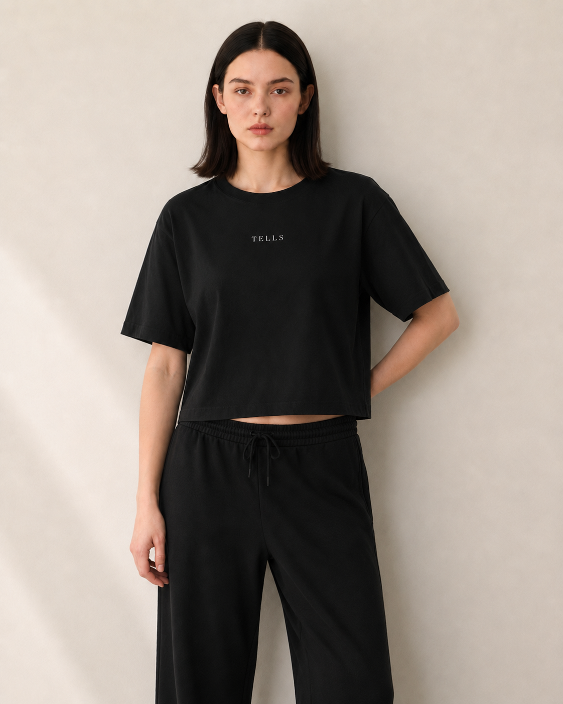 Women’s TELLS Signature Black Boxy Tee