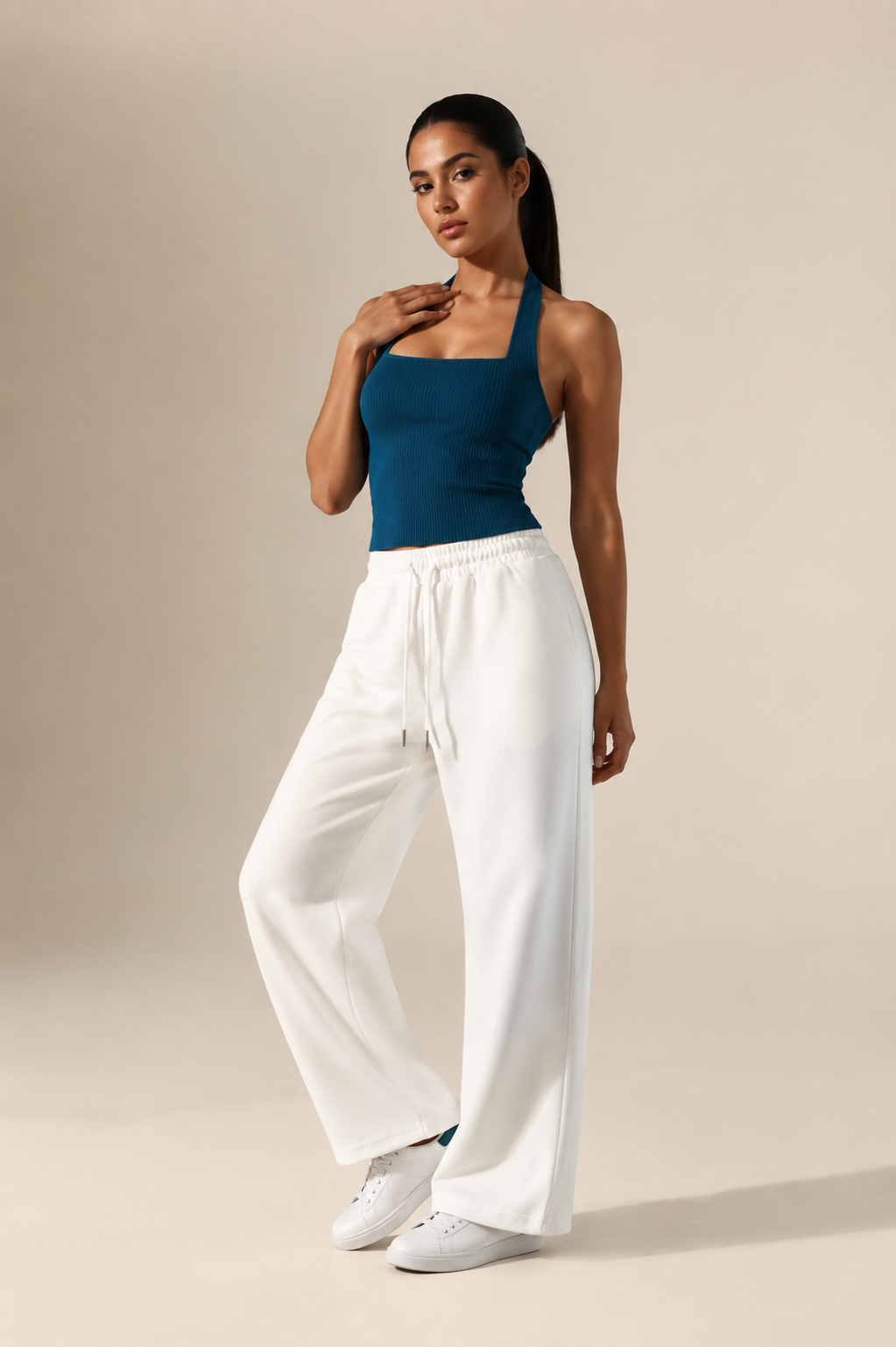 Women’s TELLS Essential Wide-Leg White Sweatpants