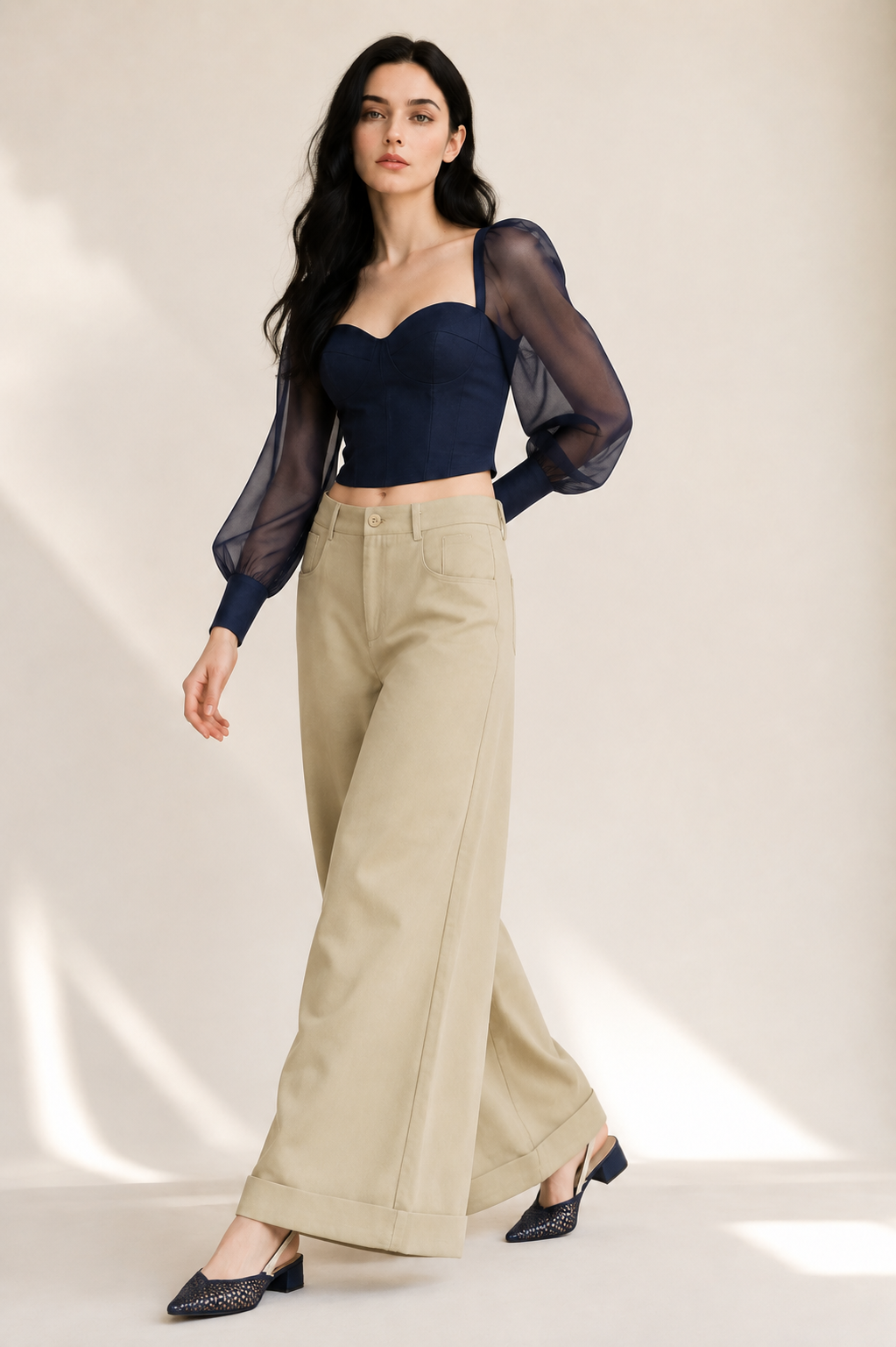 Women’s TELLS Tencel Wide-Leg Khaki Trousers