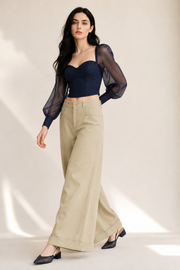 Women’s TELLS Tencel Wide-Leg Khaki Trousers